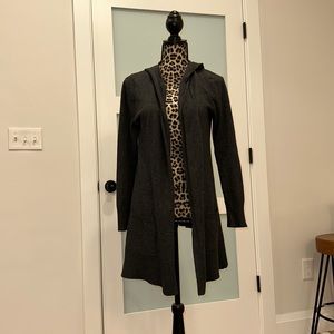 Long dark grey thin cardigan sweater with hood, size M
